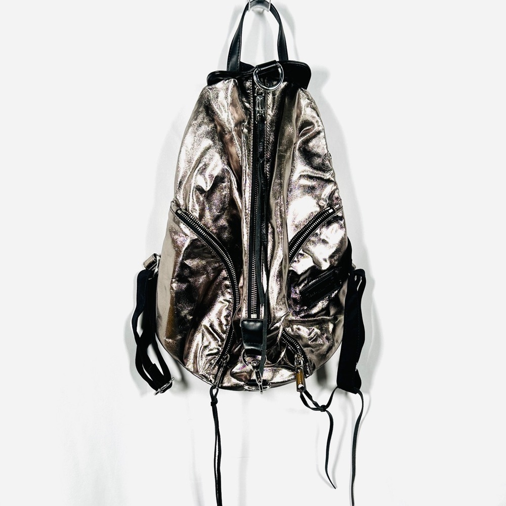 Rebecca Minkoff Julian Backpack Metallic Foil Leather Gunmetal Silver - Picture 3 of 14